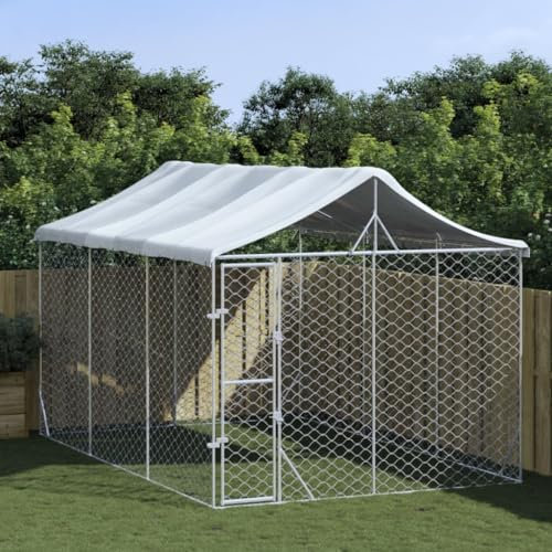 Willood Outdoor Hundezwinger mit Dach Silbern 3x4.5x2.5m Stahl Verzinkt