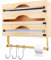 5-in-1 Cling Film Dispenser and Cutter, Tin Foil Dispenser and Cutter with Kitchen Roll Holder & Hooks, Made of Bamboo 33cm Kitchen Roll Foil Organiser Storage Cling Film Cutter for Kitchen Drawer