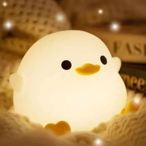 Luz Nocturna Infantil, DoDo Luz Nocturna de Pato USB Recargable Luz de Noche con Temporizador de 20 Minutos Kawaii Lámpara de Noche Recargable de Silicona Táctil para Decoración de Habitaciones