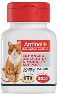 Antinol Plus, Mobility, Hip, and Joint Supplement for Cats, Green-Lipped Mussels and Krill Oil - Cat Joint Supplement, 30 Soft Gels