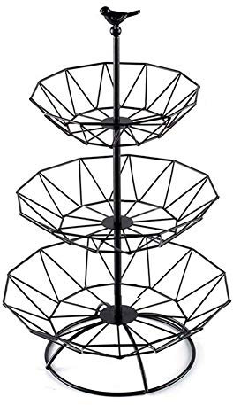 3-Tier Fruit Basket Stand - Decorative Bread & Fruit Holder for Living Room - Stylish Etageren with Bowls - Black Space-Saving nizer (47x28.5/24.2/19.5cm)