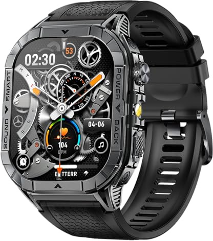 ALPHAGEAR Echo Smartwatch for iPhone & Android, Answer/Make Call, 24/7 Wellness Tracker, 1.68 AMOLED Screen, 10-12 Days Battery, Without GPS, with LED Flashlight (2X Screen Protector)