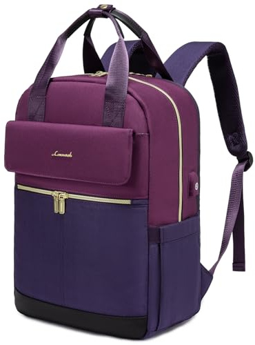 LOVEVOOK Backpack Womens, 15.6 Inch Laptop Rucksack Bag for Ladies, Lightweight School Bag with USB Port & Anti-theft Pocket, Stylish Daypacks Back Pack for College Uni Work Travel, Violet