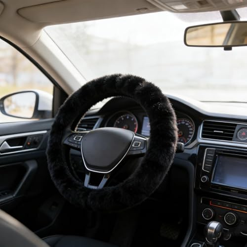 Couvre Volant Voiture Hiver, Housse Universelle en Peluche Antidérapante Et Confortable, Cache De Volant Chaud Et Élégant pour Diamètre 37-39cm, Protection Durable Et Installation Facile