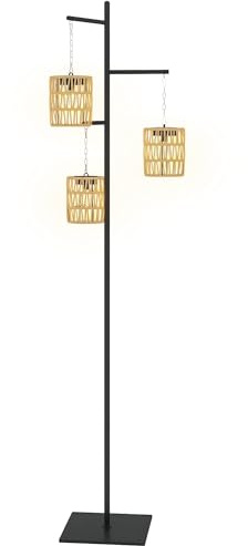 Outsunny Lampada da Esterno Solare a 3 Luci in Stile Boho con Base Quadrata, Lampade da Terra per Salotto in Rattan PE e Acciaio IP44 45x45x178 cm Nero e Giallo