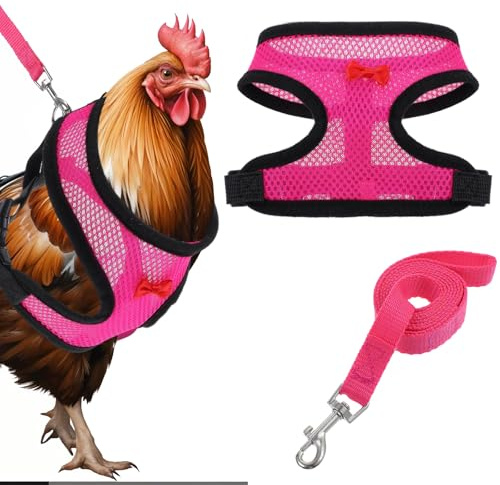 Harnais de poulet amélioré avec laisse, harnais respirant pour poulets, canards, oies et petits animaux de compagnie (rose)