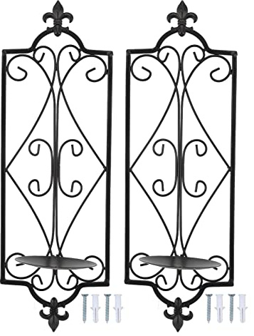 Paquete de 2 candelabros de Pared Cuadrados de Hierro, Apliques de Velas de Estilo Europeo, Soporte de Pared para Colgar, decoración para Sala de Estar, Chimenea (Negro)