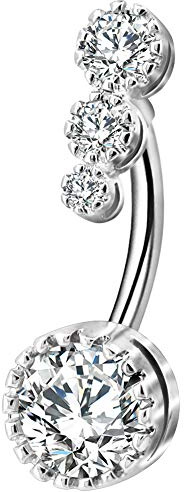 OUFER 316L Surgical Steel Belly Bars Clear CZ Belly Rings Navel Rings Belly Button Piercing Jewellery