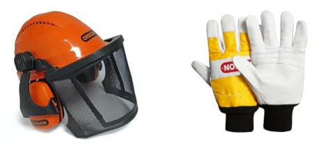 Oregon Waipoua Professioneller Kettensägen-Sicherheitshelm mit Gehörschutzmanschette und Netzvisier, Schlagfeste (562413), Orange & Unisex Beschermende handschoenen. schutzhandschuhe, Weiß, L, EU