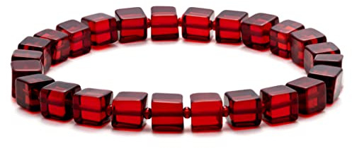 Amber by Mazukna Bracciale in ambra baltica naturale, unisex, elasticizzato, con perline cubiche lucide, leggero, unisex, regalo per uso quotidiano e casual, 6.7 inch - Cube, Ambra, Ambra