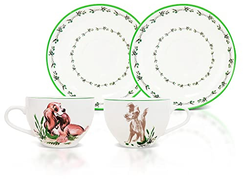 Disney Lady and the Tramp Bone China Teacup and Saucer, Set of 2 | Tea Party With Coffee, Espresso, Mocha