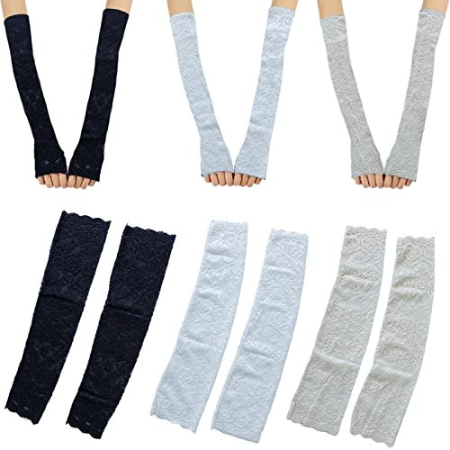 Molyorch 3 Paare Atmungsaktiv Ärmlinge, Kurze Handstulpen Aus Spitze, Armstulpen Damen Spitze, Anti Rutsch Armstulpe, für Reisen, Hautschutz, Passende Kleidun