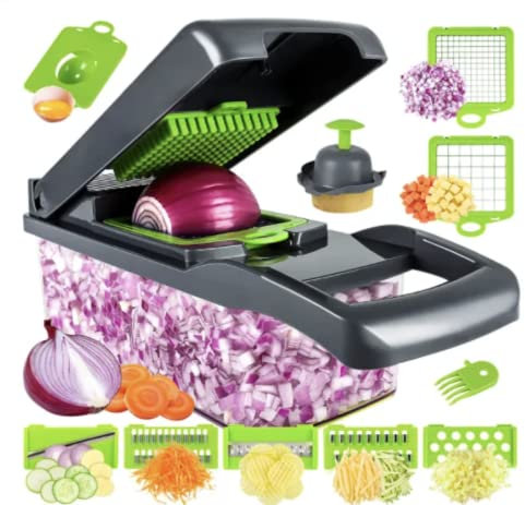 GPS SUPPLY Vegetable Chopper Dicer - 12-in-1 Fruits Cutter Mandoline Slicer Food Chopper/Cutter with 7 Stainless Steel Blades, Adjustable Dicer with Storage Container