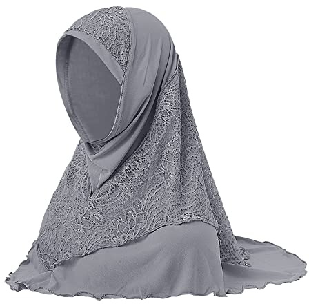 Ladies Muslim Hijab Lace Head Scarf for Women Girls Cozy Stretchy Headscarf Full Cover Turban Cap Islamic Shawl Worship Prayer Headpiece Long Ramadan Head Wrap Arab Head Cover Hair Loss Accessory