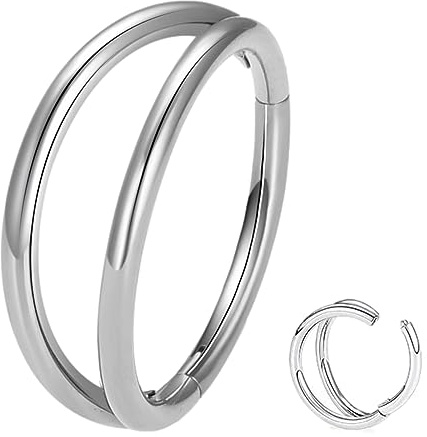 ESHIONER G23 Titanio Ipoallergenico Piercing Naso Anello Argento Oro Piercing Septum Piercing Orecchio Cartilagine Piercing Trago Helix Doppia Linea 16G 8MM Nostril Piercing 1 Pezzo