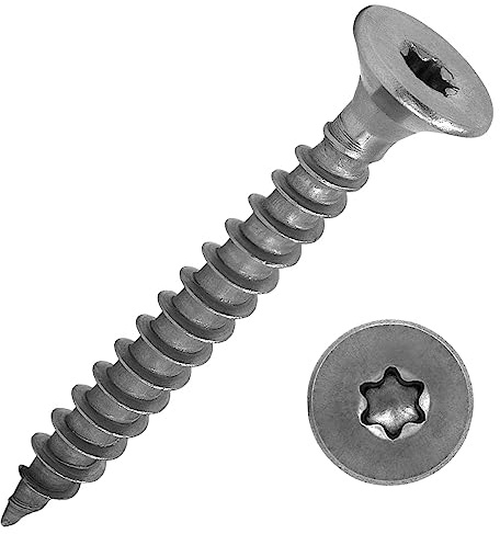 Spånskivskruvar med försänkt huvud och torxdrift (TX) av rostfritt stål A2/VA2 | helgängad | träskruv | träbyggskruv | universalskruv | 5,0 x 30 mm, 50 stycken