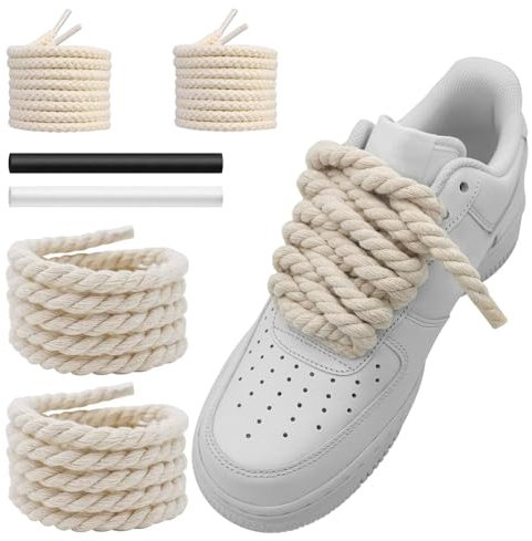NDTEZUGT 10mm Cordones Gruesos para Air Force 1, Cordones Redondos de Algodón Grueso de Repuesto Torcidos (Beige,47''/120cm)