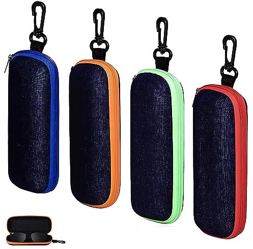 Jlnmmn 4 Stück Reißverschluss Brillenetui, Brillenetui Box, Reise-Brillentasche, Brillen Etui Damen und Herren, mit Reißverschluss Karabiner, Presbyopiebrillen, Kurzsichtige Brillen, Sonnenbrillen