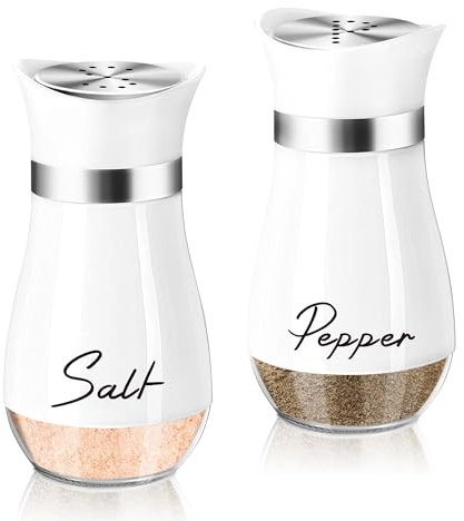 Dorblely Saliera e Pepiera Set, 120ml Fondo di Vetro Sale e Pepe, Tradizionale Spargisale da Cucina per Spezie, Spezie, Sale, Pepe, Spezie - Bianca