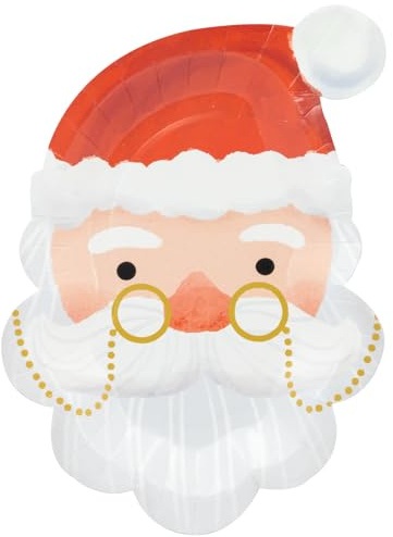 HNH Christmas Paper Plates Set - 20 Piece Santa Claus Dessert & Dinner Party Supplies for Table Decorations
