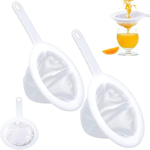 2 Piezas Colador de Malla de Nailon, 200/400 Filtro de Malla, Filtro de Malla de Nailon Ultrafino para Cocina, Colador de Malla con Mango Colador, Colador de Mano para Leche de Soja, Café, Leche