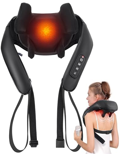 MASGRE Shiatsu Back and Neck Massager, Cordless Shoulder Massager with Heat, Electric Deep Tissue 3D Kneading Massage Pillow for Shoulder, Leg, Body Muscle Pain Relief, Gifts for Men Women