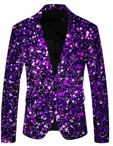Generisk paljettkavaj herr glitter glänsande en knapp smal passform elegant kavaj män vår snygga jackor performance-kostym för bröllop och temafest karneval