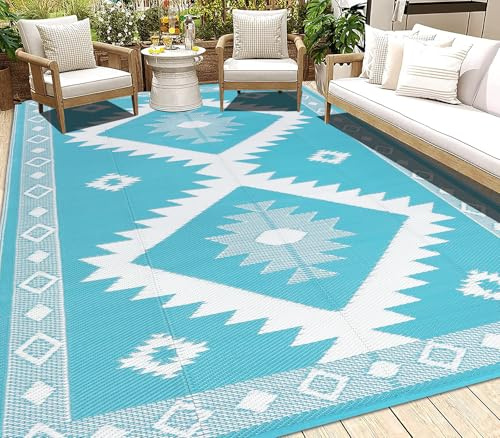 HEBE Outdoor Rug 8'x10' Waterproof for Patios Clearance, Reversible Plastic Straw Rug Camping Carpet, Indoor Outdoor Area Rugs Patio Mats for RV,Picnic,Backyard,Deck,Balcony,Porch