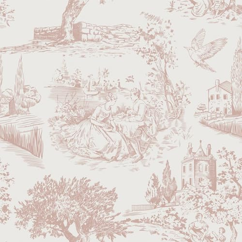 FunStick 44,5 cm x 9 m tapetark självhäftande vardagsrum trädmönster blommig tapet vit grå möbelfolie mönster skåpfolie självhäftande slottsträdgårdsstil brun rosa folie möbler badrum