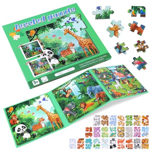 Magnetic Puzzles for 2 3 Year Olds- Magnetic Travel Games for Kids Age 4 5 - Travel Toys for Toddlers on Plane Car Ride,97 Pcs Magnetic Animal Jigsaw with 25 3D Animal Puzzle for Boys Girls