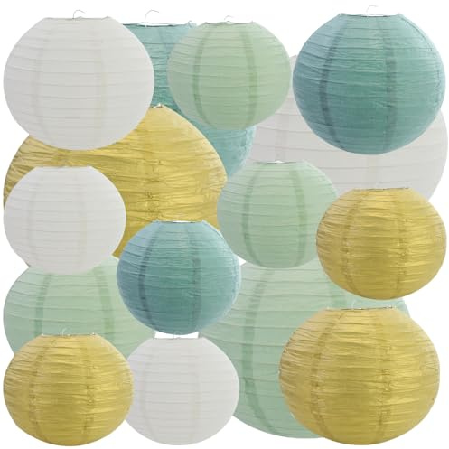 15 Pezzi Lanterna di Carta Rotonda, Lanterna di Carta Verde Salvia, Lanterne di Carta Decorative per Le Decorazioni di Nozze Nuziali, Compleanno, Festa in Giardino (15/20/25 cm)