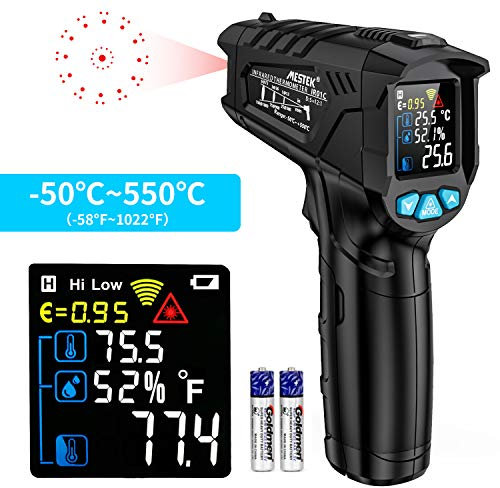 Thermomètre infrarouge Laser MESTEK Pistolet IR Temperature Professionnel Sans Contact -50°C~550°C Ecran LCD Réglable Alarme d'émissivité Affichage Cuisine Four Pizza Barbecue Congélateur Industrial