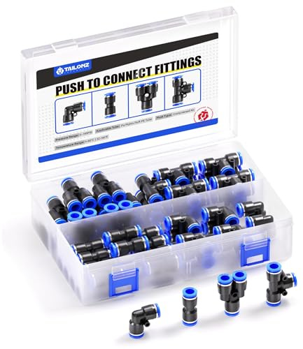 TAILONZ PNEUMATIC 4mm OD Push to Connect Fittings Pneumatic Fittings Kit 10 Spliters+10 Elbows+10 tee+10 Straight (40 pcs)