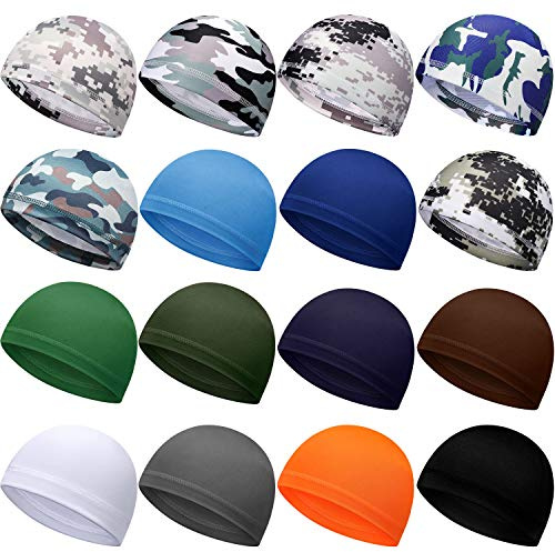 Geyoga 16 Pieces 16/32/48 Pcs Cooling Skull Cap Helmet Liner Men Women Sweat Wicking Cycling Hat Sport Run Motorcycle Beanies Head Wrap Multicoloured