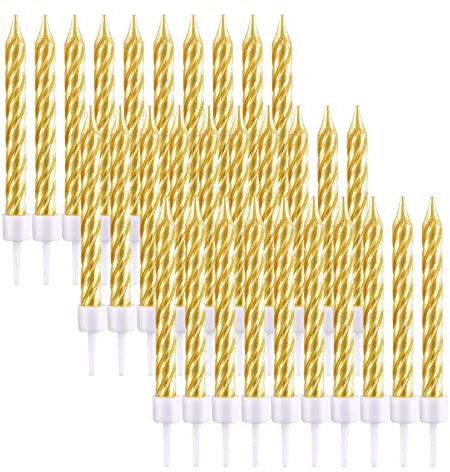 Bougie d'anniversaire en Spirale,30 PCS Métalliques Bougies à Gâteau avec Support pour Anniversaire Mariage Décorations de Cupcakes Anniversaire Or