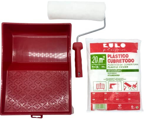 Nespoli Kit Rodillos de Pintura, Cubretodo + Bandeja + Rodillo, Ideal para Fachadas