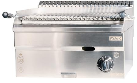 Romux® Barbacoa Industrial a Gas con Piedra Volcánica 50 cm Sobremesa de Acero Inoxidable con Gran Potencia Calórica 2,9 Kw y Rejilla Elevable en 3 Alturas | Butano | Bares y Restaurantes