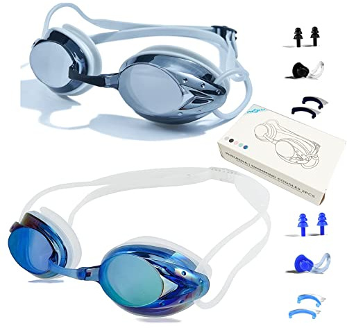 PHELRENA Swimming Goggles 2 pack, Professional Kids Swim Goggles Anti Fog UV Protection Clear Vision No Leaking for Men Women