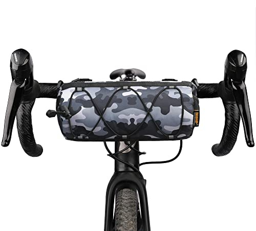 Rhinowalk Bike Handlebar Bag, Bicycle Front Bag Fram Storage Roll Bag Mountain Road Bikes Commuter Shoulder Bag Professional Cycling Accessories-Camouflage Grey, 2.4L, (RK9103)