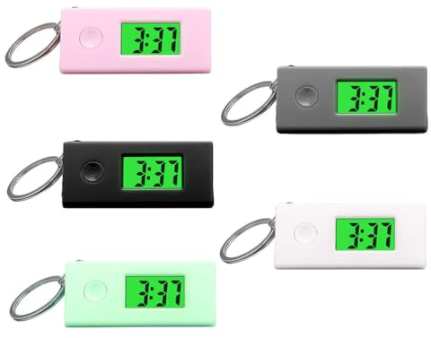 Mikikit 5 Pack Digital Pocket Watch Keychain: Luminous Clip On Clock for Backpack, Small Portable Timepiece Pendant for Outdoor Camping and Students