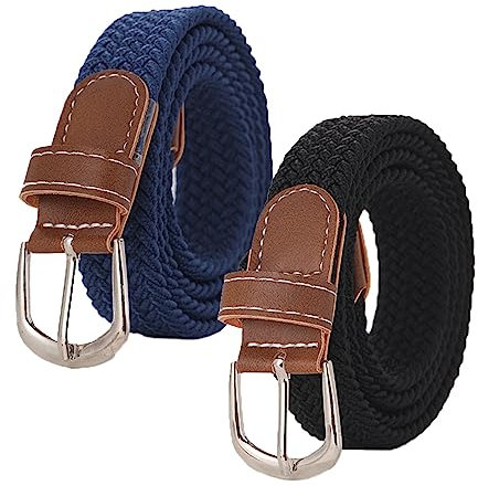 TSHAOUN 2 Pack Unisex Elastischer Stoffgürtel Geflochtener,Geflochtener und Elastischer Dehnbarer Gürtel,gürtel mit schnalle damen,elastischer gürtel,gürtel herren stoff (Black & Navy)