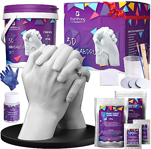Bozhihong 3D Handabdruck Set für Paare - Gipsabdruck Hände - Partner und Paar Geschenke für Frauen und Männer als Hochzeitsgeschenk für Sie und Ihn Weihnachtsgeschenke für Frauen (Hand-Set)