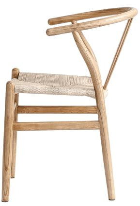 LIMHOME | FSC® Esszimmerstühle Wishbone Stuhl aus Massivem Holz und Papierschnur wischbone | Keine Montage erforderlich| (Natur(lackiert))