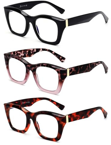 JM 3 Pack Lunettes de lecture carrées surdimensionnées pour femmes, lecteurs d'ordinateur bloquant la lumière bleue de Style Oprah à la mode +1.5