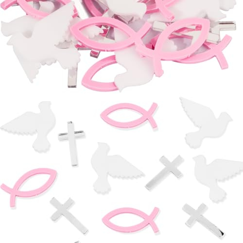 30pcs Confettis Forme de Poisson Pigeon Croix Mélange en Acrylique Cadeau Décoration Bricolage Artisanat Table de Mariage pour Communion Fête Baptême Bleu Argent