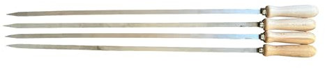 Spiedi per barbecue in acciaio inossidabile lunghi 74 cm con manico in legno per carne pesce verdure (4)