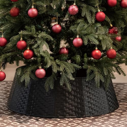 Weihnachtsbaum Kragen Korb Weihnachtsbaumständer Abdeckung: Rock Weihnachtsbaumrock für Christbaumständer im Korb Verkleidung Christmas Tree Skirt Collar Simple Kunststoff - 71cm unten Schwarz