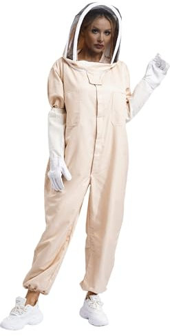 Aislor Unisex Schutzanzug Imkeranzug Professional Imkerbekleidung Ganzkörper Schutzbekleidung mit Schleier Kapuze Handschuhe Bienenanzug Overall Beige XL