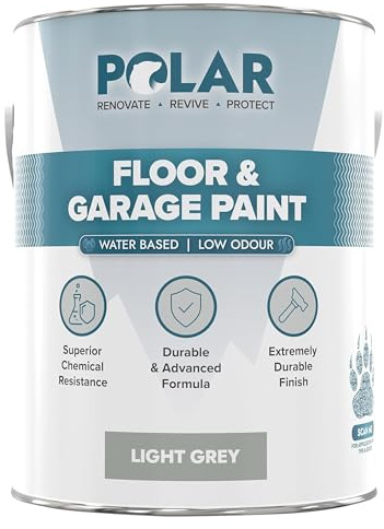 Polar Floor & Garage Paint Light Grey, 5 Litres - Water Based, Solvent Free - Ideal for Garages, Warehouses & Concrete Floors - Hard Wearing & Slip Resistant, Mid-Sheen Finish, Interior & Exterior Use