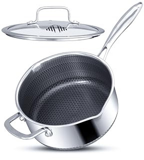 Sauce Pan with lid 24cm, 4L, Nonstick Casserole for Induction, Gas, Electric Hobs Sauce Pot with Pour Spout Stay Cool Twin Handle Anti Scratch Oven Safe Honey Comb